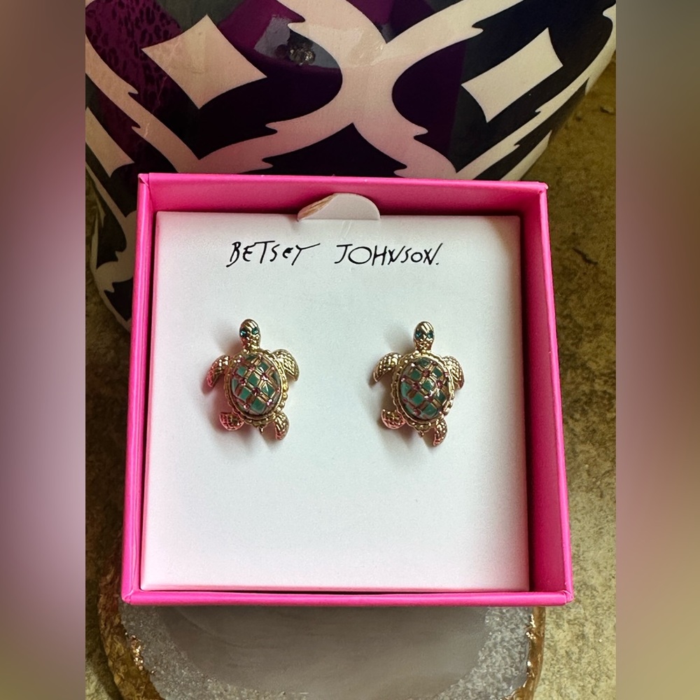 Betsey Johnson Turtle Rhinestone Earrings